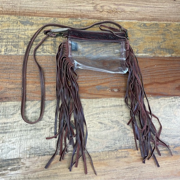 Myra Clear Fringe Stadium Bag fringe weather leather clear adjustable - Picture 1 of 11